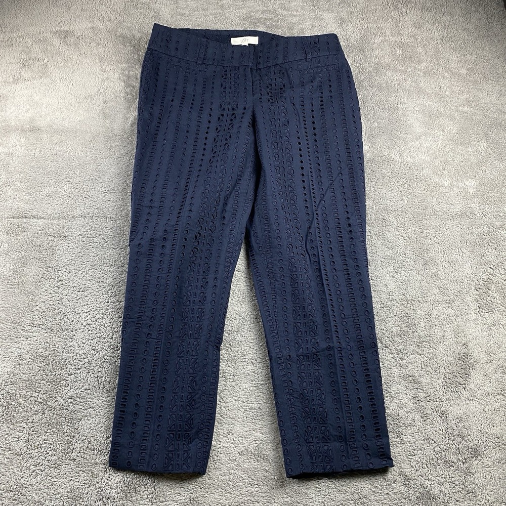 Ann Taylor LOFT Marisa The Riviera Pants Womens 4P  Blue Eyelet Cropped‎